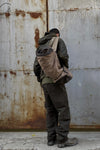 BORIS BIDJAN SABERI Leather and linen stitching travel bag INFANTERY BAG1 F1944+FMM20036